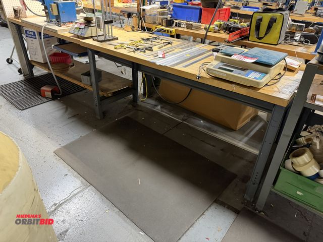 Lot 1-18842 - Lot of (2) steel framed butcher block shop tables, 72" x 30" x 1 3/4" thick, does not include conten...