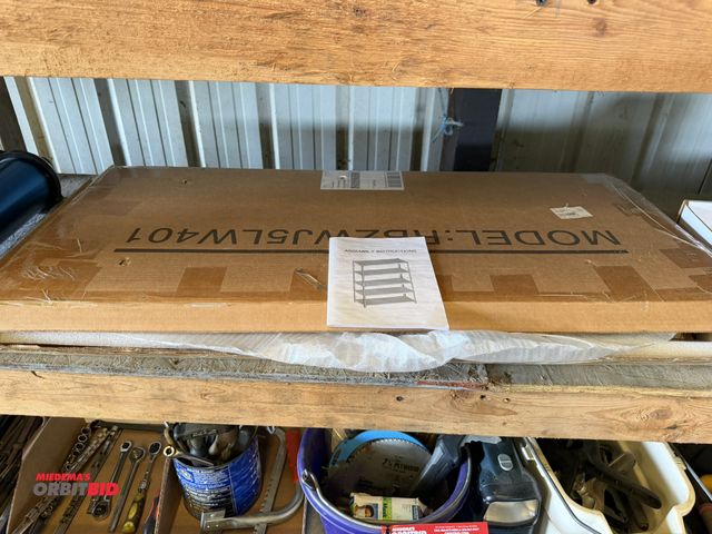 Lot 1-8465 - (1) new metal shelving unit, model RBZWJ5LW401, new in box with instructions.