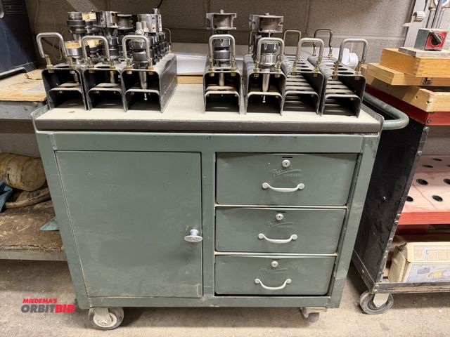 Lot 1-16389 - (1) Pollard 36" length x 34" height x 24" depth tool cabinet with 3 drawers and side door, includes ...