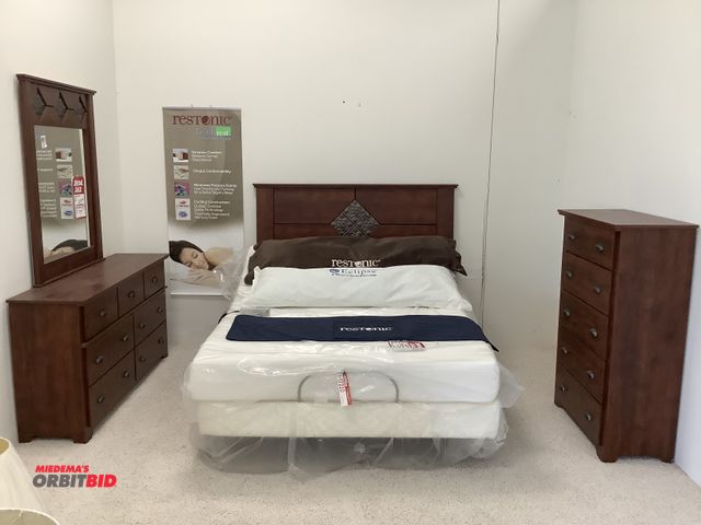 Lot 1-17220 - Restonic adjustable bed with queen size mattress (works). Matching dresser 33 1/2 inches wide by 16 ...