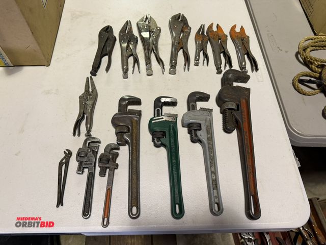 Lot 1-12317 - Lot of assorted adjustable wrenches and vise grips.