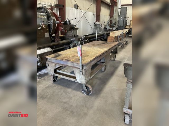 Lot 1-6493 - Lot of 1 heavy duty steel railroad style carts, appears to be welded together and is approx. 8' long...
