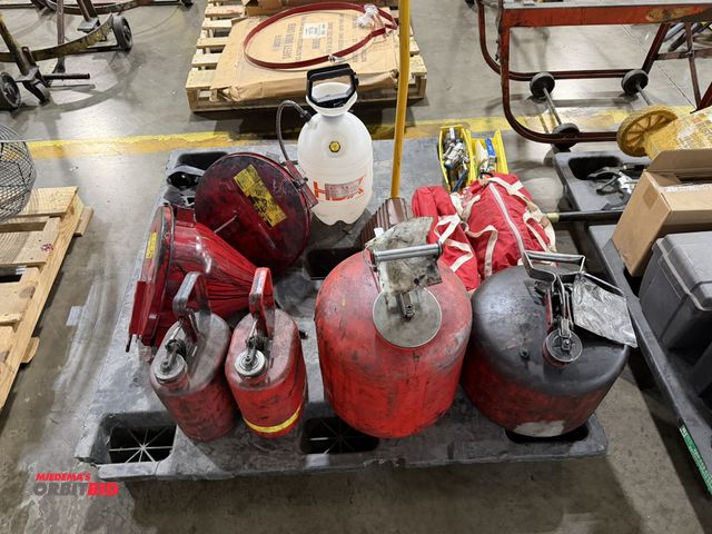 Lot 1-5341 - (1) skid of assorted tools, includes (1) 5 gallon capacity, and (1) approx. 3 gallon capacity safety...