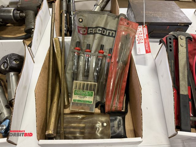 Lot 1-18466 - Set of Facom #76803, 5-piece starter punch set, (1) Mayhew Pro #62065, long pin punch set, both with...