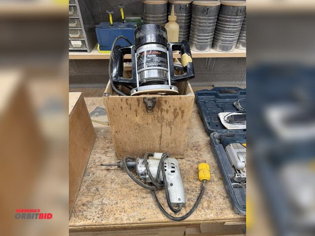 Lot 1-16590 - (1) Black &amp; Decker router, 1.5 HP, includes (1) Black &amp; Decker electric drill with wood case...