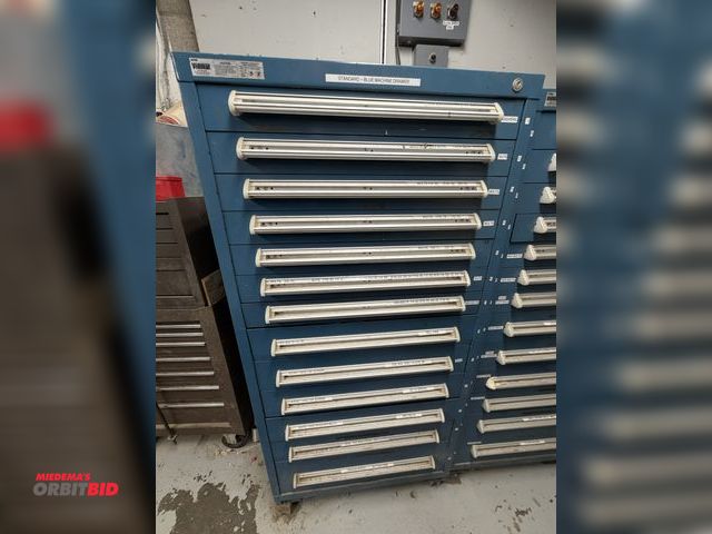 Lot 1-16813 - (1) Stanley Vidmar 13-drawer parts organizer, 30" wide x 28" deep x 59" tall, with contents of assor...