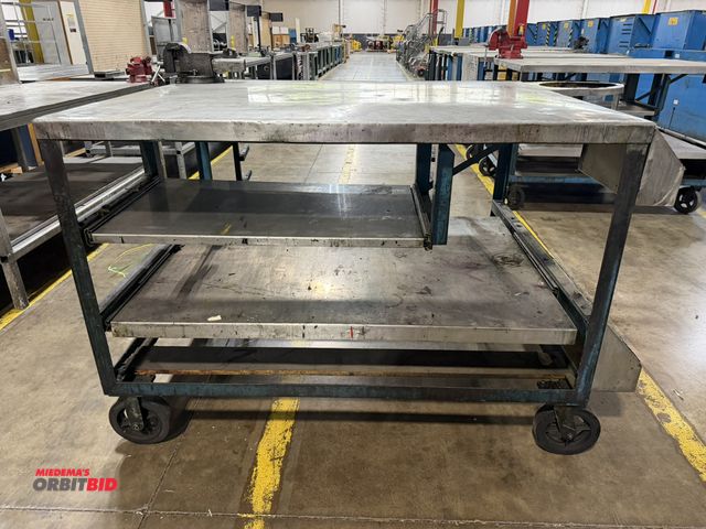 Lot 1-5212 - (1) custom built 60" length x 43" height x 48" depth heavy duty steel welding/torch cutting cart, st...