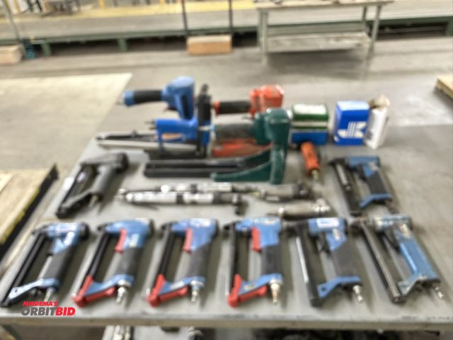 Lot 1-17405 - Lot of air tools, including (7) various BeA pneumatic staplers, (1) Senco pneumatic stapler, (1) mak...