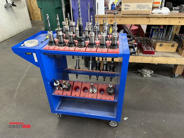 Lot 1-17784 - (1) 34" length x 31" height x 17" depth 2-tier tooling cabinet with locking swivel wheels on one end...