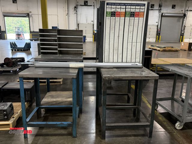 Lot 1-5401 - Lot of (3) 28" width x 36" height x 23" depth heavy duty steel stands with stainless steel tops (2 w...