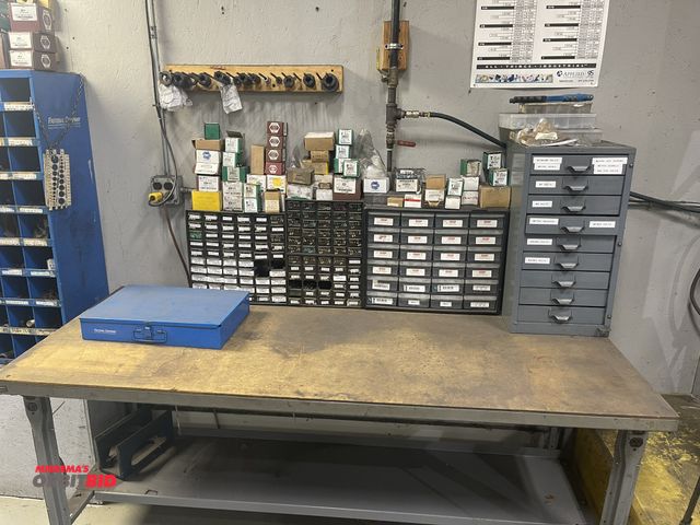 Lot 1-19254 - Large lot of assorted parts drawers, includes metric bolts, washers, strong cap screws, various size...