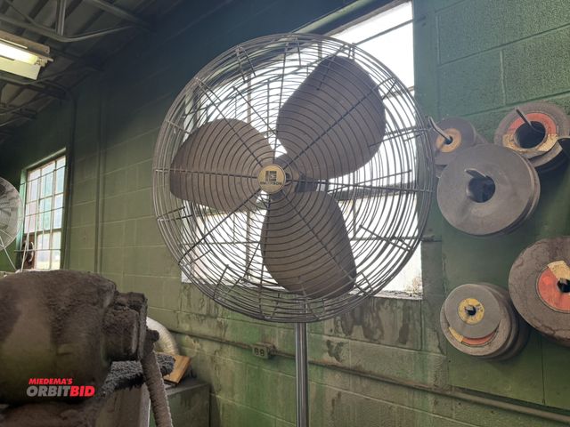 Lot 1-18575 - (1) Emerson 1/3 HP, 115/230V, single phase, adjustable height free-standing shop floor fan with 26" ...
