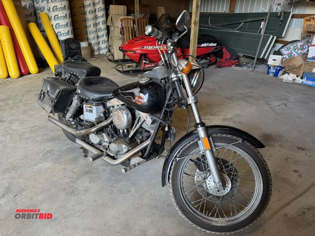 Lot 1-14257 - Harley Davidson Super Glide (1) motorcycle, leather saddle bags, motor S/N 16587-78A, handle bars ar...