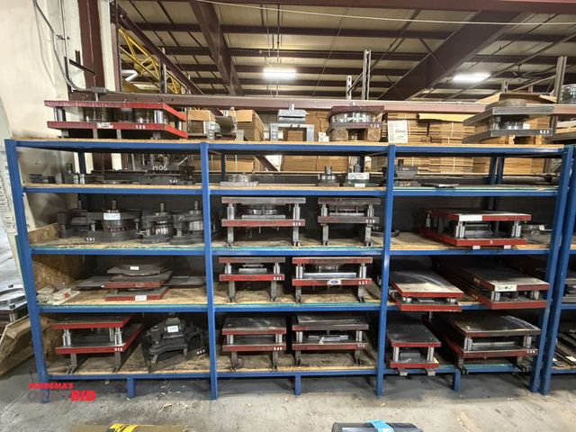 Lot 1-18815 - (1) shelf, 12' long x 24" deep x 73" tall, with contents of assorted clock face dies, assorted sizes...