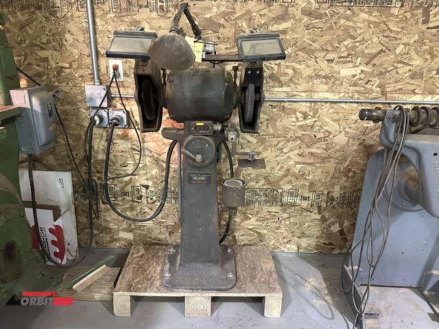 Lot 1-17534 - (1) Oliver 440V, 3 phase dual grinder 12" diameter wheels, mounted to a 36" tall heavy duty base wit...