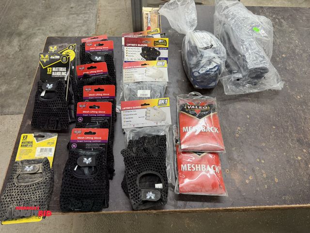 Lot 1-16299 - Lot of assorted material handing and mesh lifting gloves (approx. 14 pairs total), (1) package of ap...