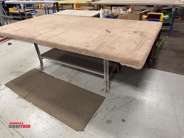 Lot 1-17332 - Lot including (1) 8' width x  33" height x 49" depth steel framed work bench with wood composite top...