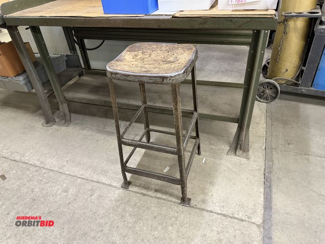 Lot 1-1867 - (1) 60" width x 34" height x 30" depth steel work bench with lower shelf and stool (seat at approx. ...