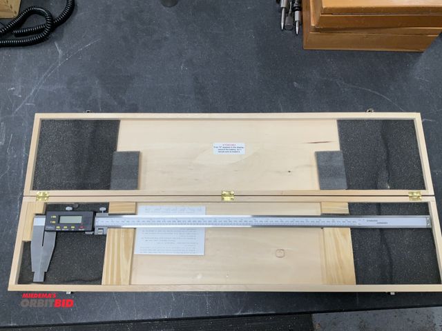 Lot 1-12003 - Fowler 24” digital calipers with wood case. (Powers on but may need new batteries, code shown in pho...