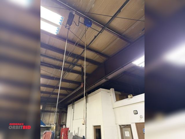 Lot 1-15445 - Lot of (1) retractable air hose reel, and (1) retractable electrical reel, ceiling mounted, winning ...