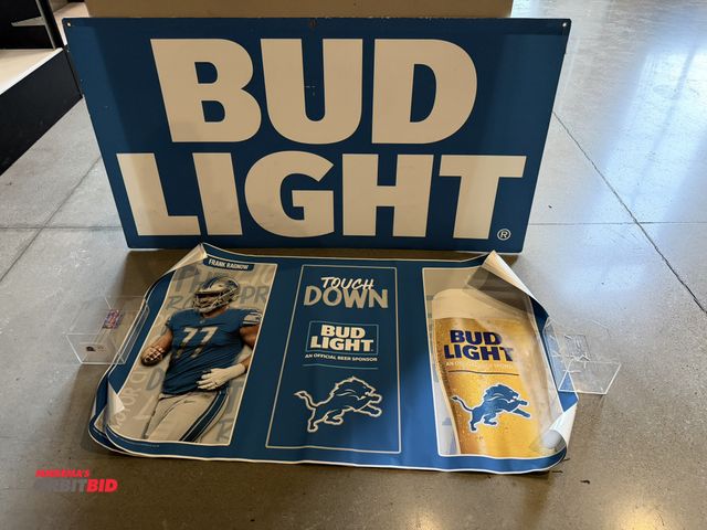 Lot 1-11287 - Lot of (2) Frank Ragnow Detroit Lions posters, and (1) Bud Light hanging poster board, 67" x 36".