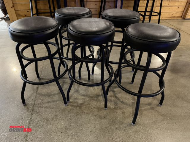 Lot 1-11170 - (5) 29" tall steel framed swivel top stools with vinyl padded seats