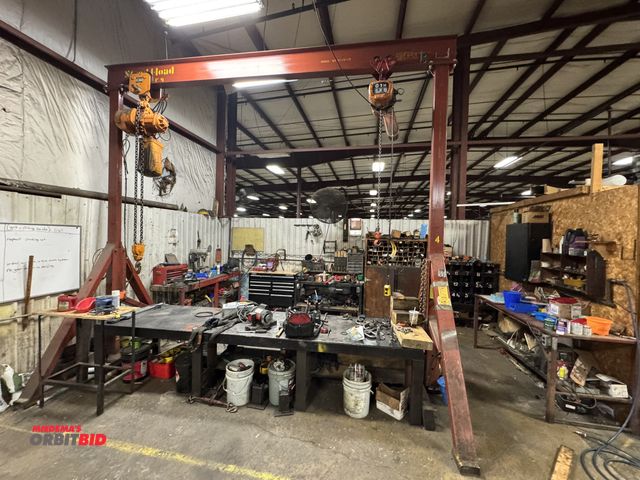 Lot 1-2581 - (1) Stradl-Load 5-ton gantry style crane, 5-ton chain fall with pendant controls, and 1-ton chain fa...