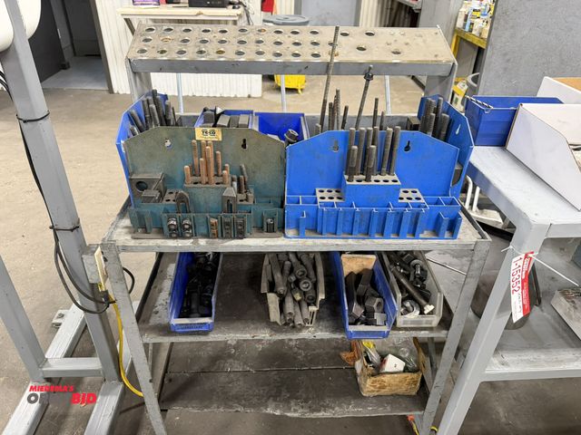 Lot 1-15353 - Large lot of assorted work holding tooling, and heavy duty steel tool table, 31" x 21".