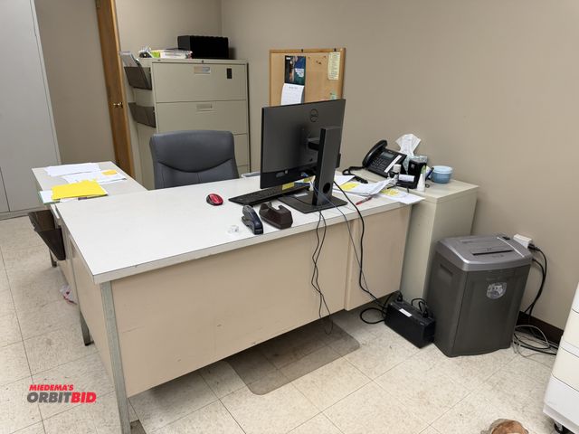 Lot 1-14533 - Lot of office furniture, including (1) 60" width x 29" height x 30" depth steel framed L-shaped desk...