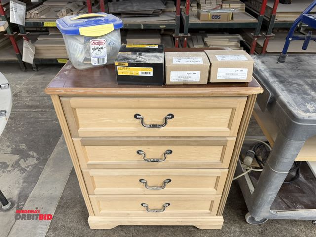 Lot 1-16492 - (1) 4-drawer dresser, approx. 30" x 17" x 36" tall filled with assorted items, includes Mirka 5" san...