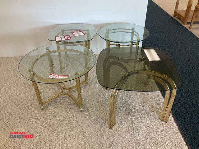 Lot 1-17218 - (4) Assorted glass top end tables. All are 20” tall