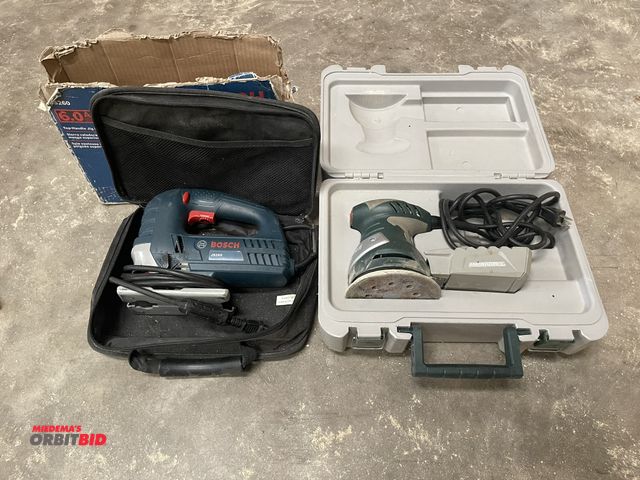 Lot 1-18928 - (1) Master Force 5" orbital sander with case, and (1) Bosch jigsaw, model JS260.