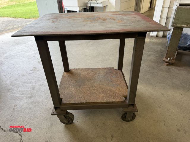 Lot 1-6190 - (1) custom built 32.5" length x 32" height x 25.5" depth, 2-tier heavy duty steel framed cart with s...