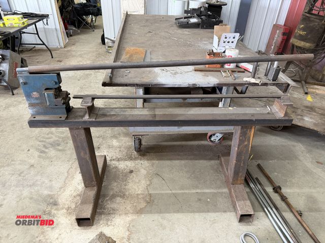Lot 1-1439 - (1) Arc-Fit Press with an Arc-Fit tube shear attachment mounted to a 63" long x approx. 28" tall hea...