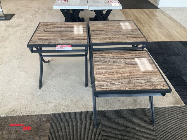 Lot 1-17164 - (3) end tables. Two are 24” by 24” by 24” tall and the third is 24” by 24” by 20” tall