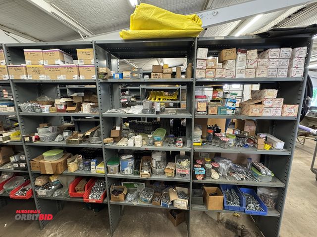 Lot 1-6425 - Contents of 3 shelving units, includes assorted 1/2" x 2 1/4" hex head cap screws, quarter 20's, 5/1...