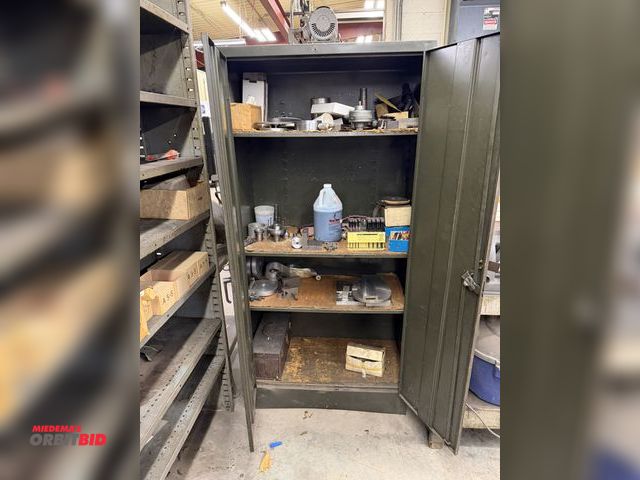 Lot 1-1767 - (1) 36" 2-door storage cabinet, includes assorted T-wrenches, live centers, collets, set up blocks, ...