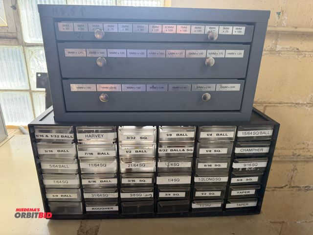Lot 1-12355 - (1) 15" width x 8" height x 7" depth, 3-drawer metric reamer index cabinet with 18.5" width x 9" hei...