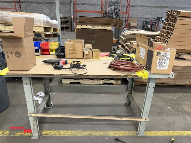 Lot 1-17380 - (1) 60" width x 32" height x 32" depth, steel framed work bench with contents, including (1) 3M, mod...