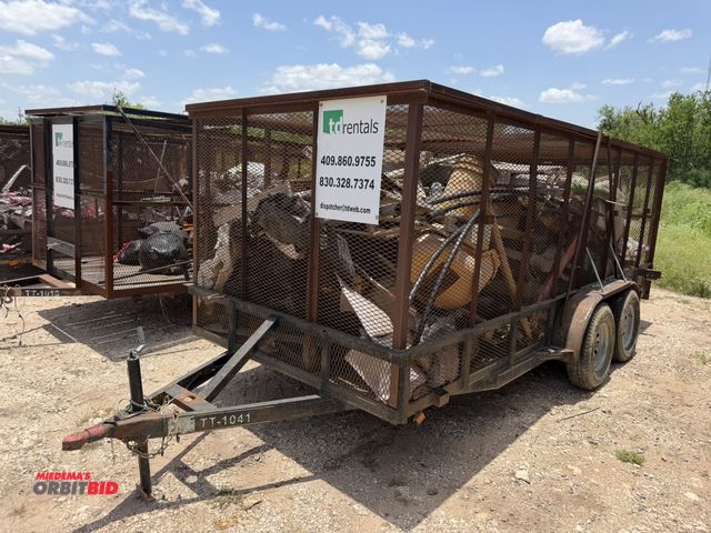 Lot 1-9480 - 2012 Assembled Trash Trailer 16' long x 77" wide, steel frame with wood deck bed, steel mesh enclosu...