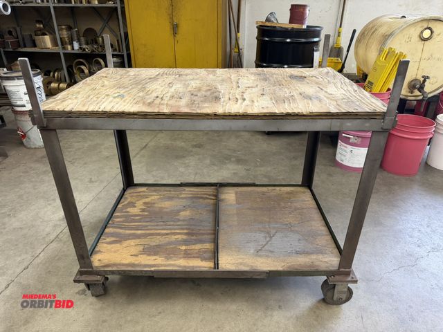 Lot 1-6187 - (1) 44" length x 34.5" height x 28" depth, 2-tier steel framed cart with plywood top and lower shelf...