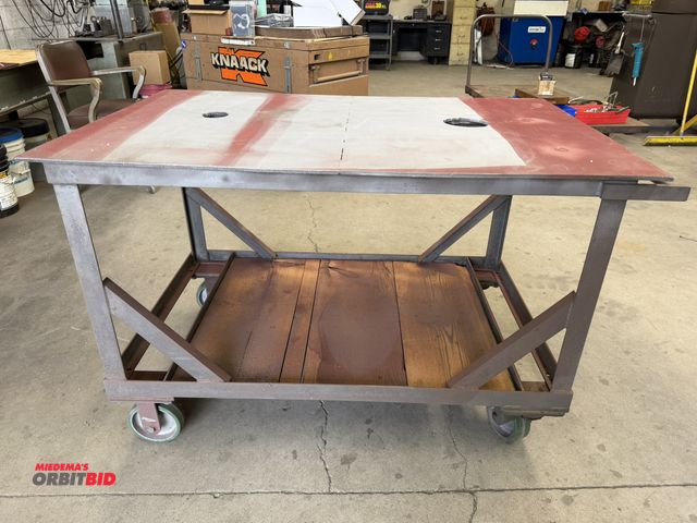 Lot 1-6191 - (1) custom built 51" length x 33.5" height x 32.5" depth, heavy duty steel cart with 6" diameter cas...