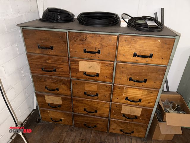 Lot 1-4797 - (1) 15-drawer parts organizer cabinet, 51" wide x 24" deep x 46" tall, includes contents of assorted...