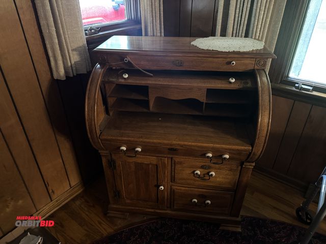 Lot 1-3107 - (1) Wooden roll top desk with drawers, 32" wide x 21" deep x 42-1/2" tall