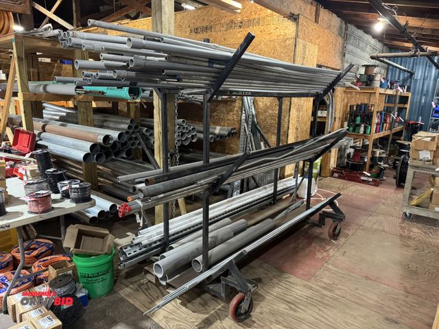 Lot 1-4427 - (1) rolling pipe cart, approx. 86" long x 60" deep x 78" tall, with contents, includes various lengt...