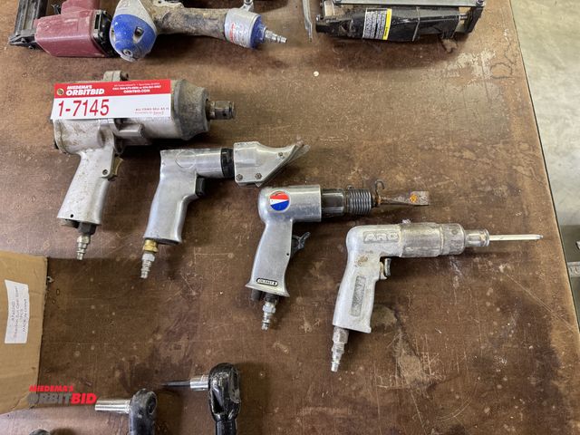 Lot 1-7145 - (4) Assorted Pneumatic Powered Tools, Includes: (1) Central Pneumatic 3/4" Air Wrench, (1) Shears, (...