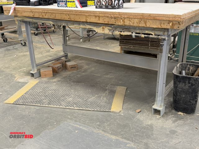 Lot 1-16143 - (1) 80" width x 36" height x 40" depth steel work bench with custom made 4" thick wood top with 1/4"...