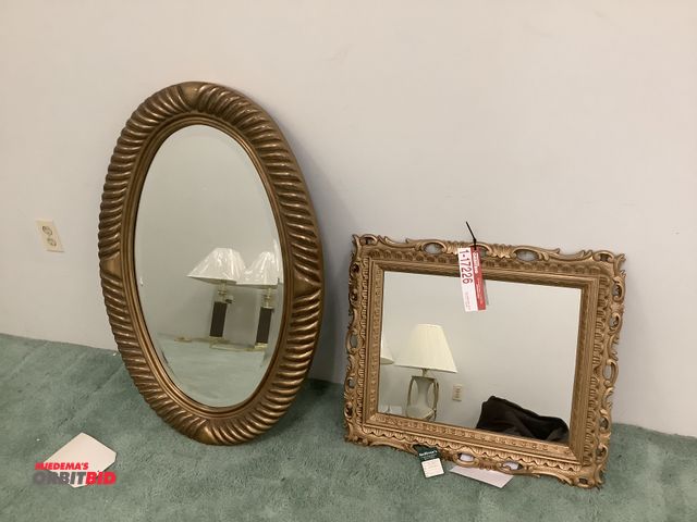Lot 1-17226 - (2) Decorative mirrors. Oval mirror measures 26” by 38”. Rectangle mirror measures 26” by 22”