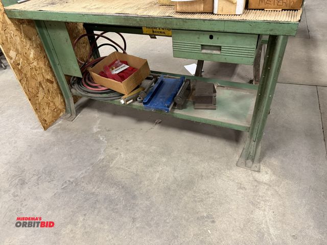 Lot 1-1968 - (1) 60" width x 34" height x 29" depth steel work bench with single drawer and steel lower shelf, in...