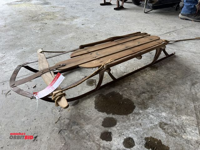 Lot 1-12308 - (1) vintage wood and metal sled, approx. 49".